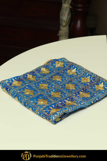 Blue Pure Phulkari Dupatta By Punjabi Traditional Jewellery
